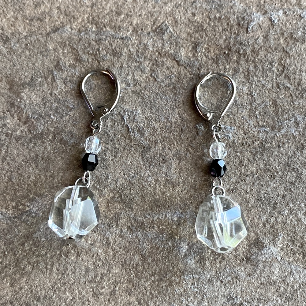 Clear and Black Beaded Earrings
